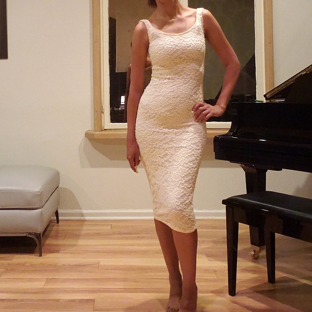 Asos Ivory Lace Fitted Dress